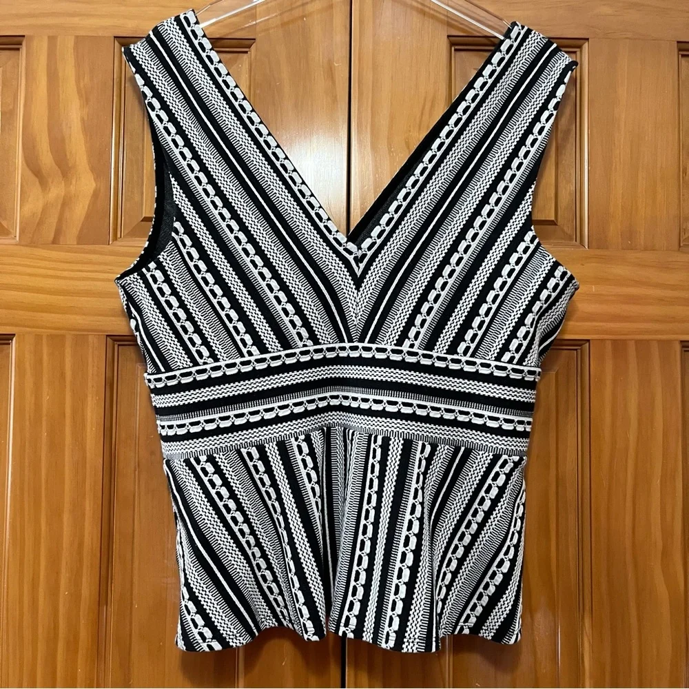 Anthropologie Vanessa Virginia Black and White Faux Wrap Peplum Tank Top - Picture 5 of 11
